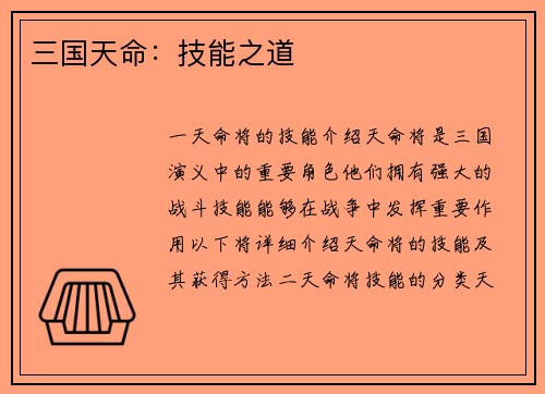 三国天命：技能之道